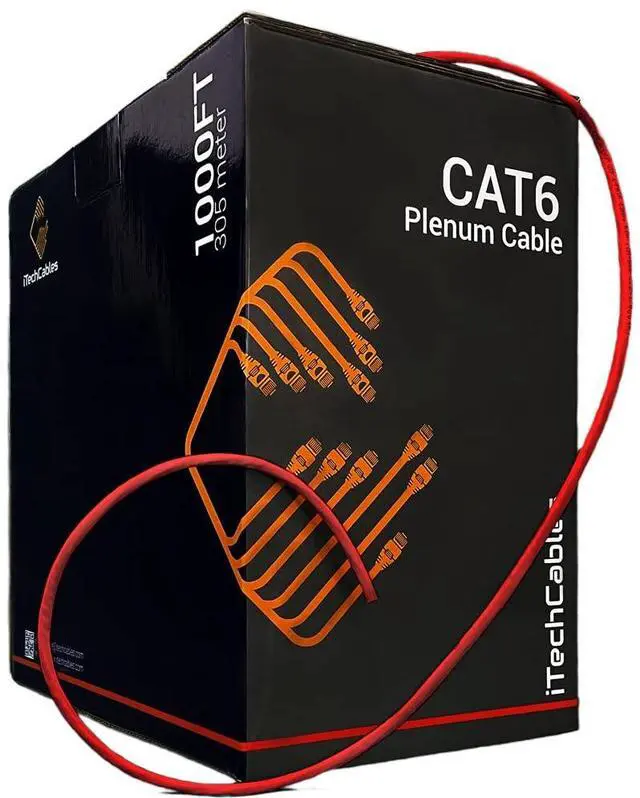 Alt view image 2 of 4 - iTechCables, CAT6 Plenum Bulk Ethernet Cable 1000ft (CMP Rated) | Network Analyzer Test Passed | 23AWG 4Pair Solid, 550-MHz | Unshielded Twisted Pair (UTP) | Up to 10 Gigabit, Red