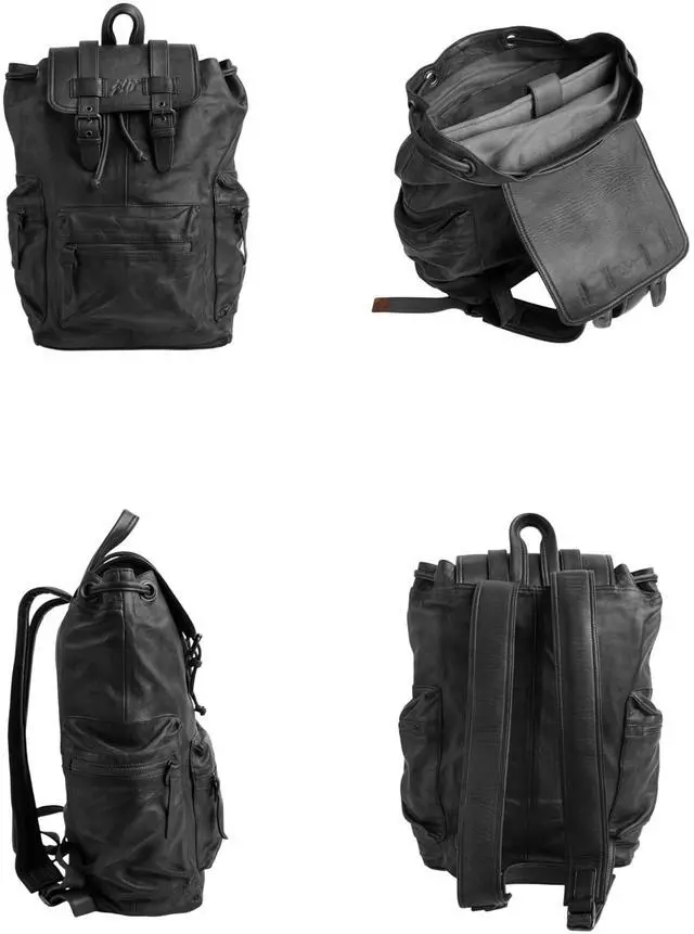 Alt view image 5 of 5 - Jild Genuine Leather Backpack for Women or Men Carry-On Travel Backpack Shoulder Hiking Camping Vintage Leather Laptop Bag (Black)