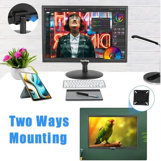 Alt view image 4 of 5 - Suprlipy 21.5" FHD Mini LCD Monitor Display Screen 1920x1080 60Hz 16:9 BNC VGA HDMI AV with USB Input Built-in Loudspeaker for CCTV Security Camera DVR PC Game Console