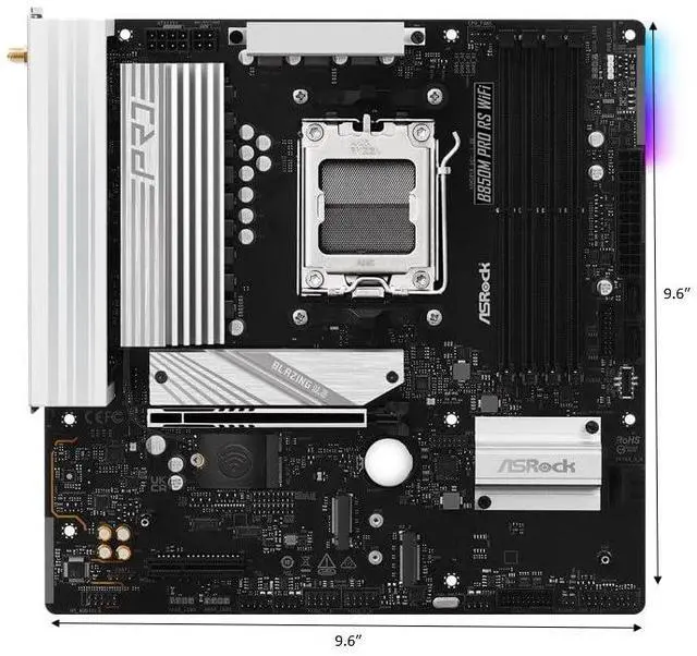 Alt view image 2 of 5 - ASRock AMD B850M Pro RS WiFi 6E Socket AM5 Ryzen 9000, 8000 and 7000 Series DDR5 B850 up to 8000+ (OC) MHz 256GB Micro ATX Motherboard M.2 SATA3 6.0 Gb/s PCIe 5.0 Realtek 2.5G LAN BIOS Flashback