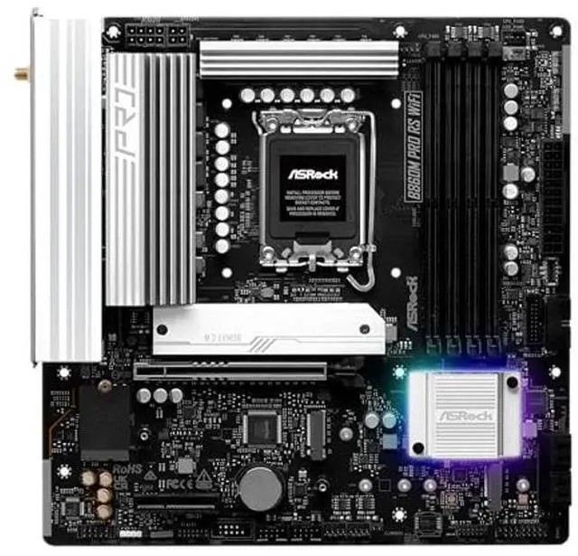 Alt view image 2 of 5 - ASRock B860M Pro RS WiFi 6E Intel Core Ultra DDR5 8666 MHz 256GB M.2 LGA1851 Micro ATX Motherboard BIOS Flashback SATA3 6.0 Gb/s PCIe 5.0