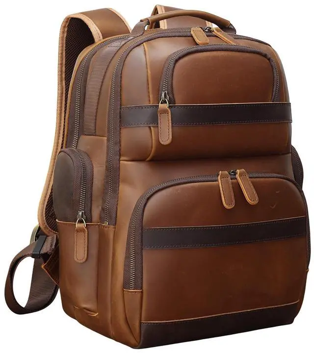 Main image of TIDING Genuine Leather Backpack for Men and Women Vintage 14" Laptop Backpack Work Business Daypacks(Brown)