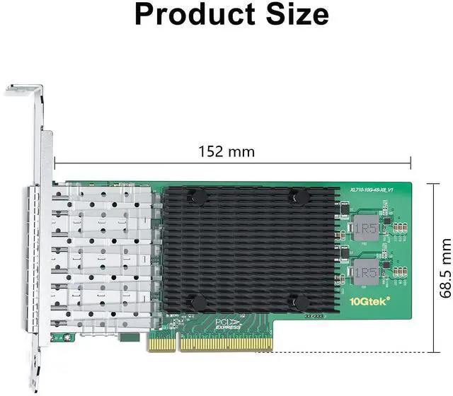Alt view image 2 of 5 - 10Gtek 10Gb PCI-E NIC Network Card, Quad SFP+ Port, with Original Intel XL710-BM1 Controllers, PCI Express Ethernet LAN Adapter Support Windows Server/Linux/VMware ESXi, Compare to Intel X710-DA4