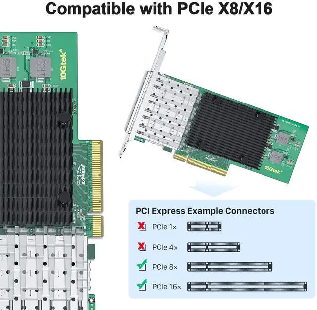 Alt view image 3 of 5 - 10Gtek 10Gb PCI-E NIC Network Card, Quad SFP+ Port, with Original Intel XL710-BM1 Controllers, PCI Express Ethernet LAN Adapter Support Windows Server/Linux/VMware ESXi, Compare to Intel X710-DA4