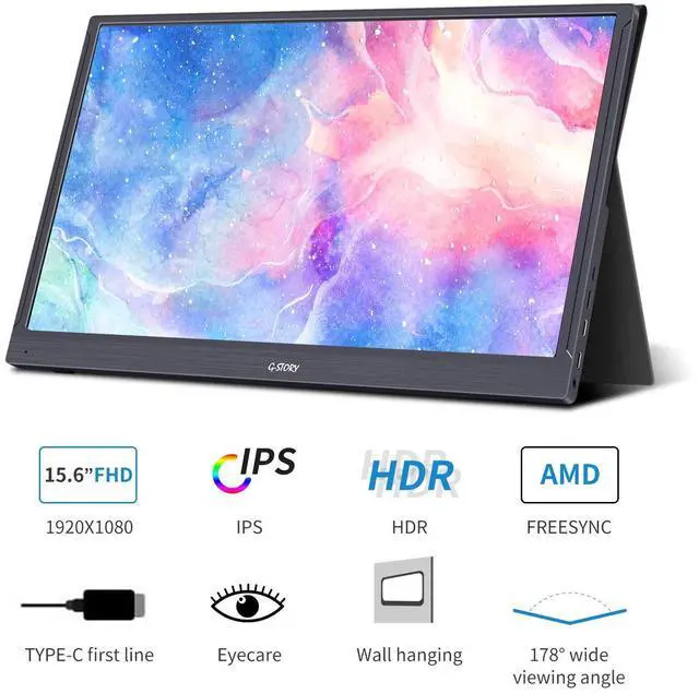 Alt view image 2 of 5 - G-STORY 15.6 Inch Portable Monitor, 1080P FHD Portable Gaming Monitor IPS Screen with Mini HDMI, USB C Portable Monitor FreeSync for Laptop NS Xbox PS4 PS5 Phone with Smart Cover