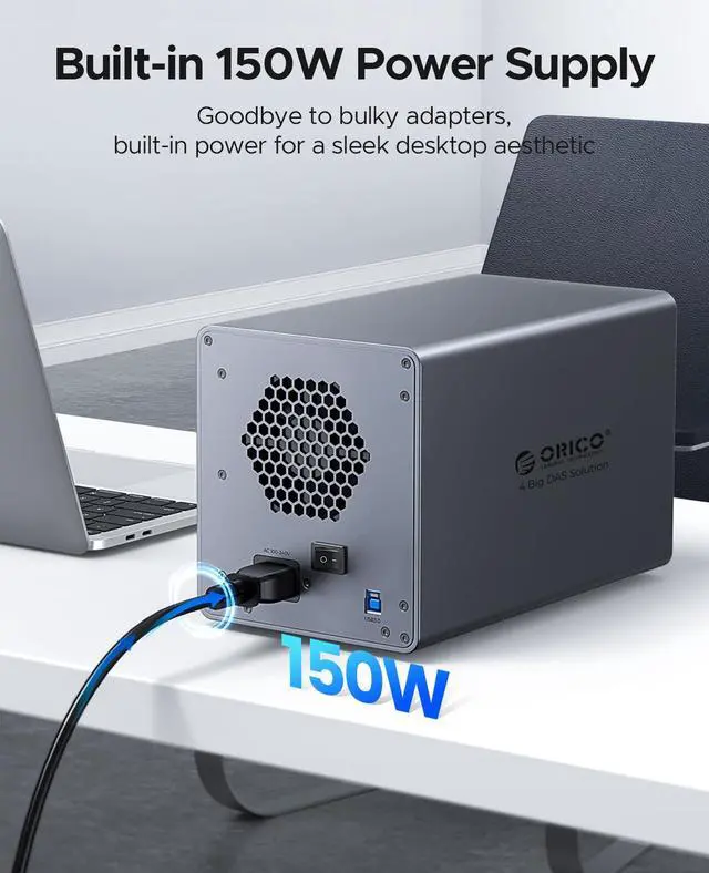 Alt view image 4 of 5 - ORICO USB 3.0 Hard Drive Enclosure 4 Bay External Direct Attached Storage Max up to 88TB with Tray Lessing and Safety Lock for 3.5 inch SSDs HDDs ( Alluminum Alloy) -9848U3