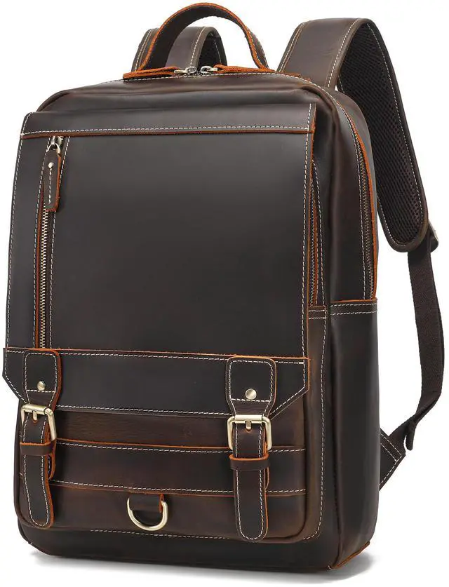 Main image of LANNSYNE Vintage Genuine Leather Backpack For Men Fits up to 16" Laptop Travel Hiking Rucksack