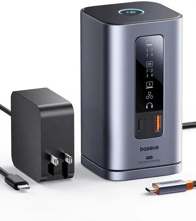 Main image of Baseus Laptop Docking Station, 11 in 1 Triple 4K Display HDMI/DP, 10Gbps USB A/C Fast Data, PD 100W, Ethernet, Audio, USB C Docking Station for Windows/Dell/HP/Lenovo/Asus/Acer/Mac (Include Charger)