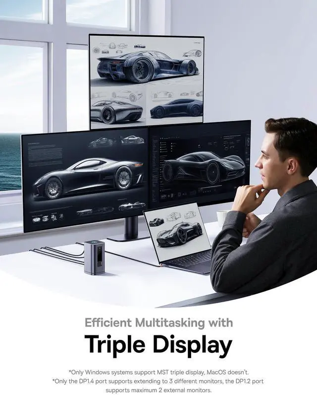 Alt view image 3 of 5 - Baseus Laptop Docking Station, 11 in 1 Triple 4K Display HDMI/DP, 10Gbps USB A/C Fast Data, PD 100W, Ethernet, Audio, USB C Docking Station for Windows/Dell/HP/Lenovo/Asus/Acer/Mac (Include Charger)
