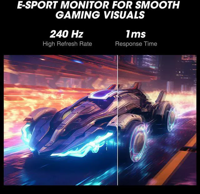Alt view image 2 of 5 - KOORUI 27 Inch Gaming Monitor, 240Hz, 1ms Response, FHD 1080p Monitor, 90% DCI-P3, 100% sRGB, Adaptive Sync Compatible, HDMI & DisplayPort, VESA 75 * 75mm, Black, GN02