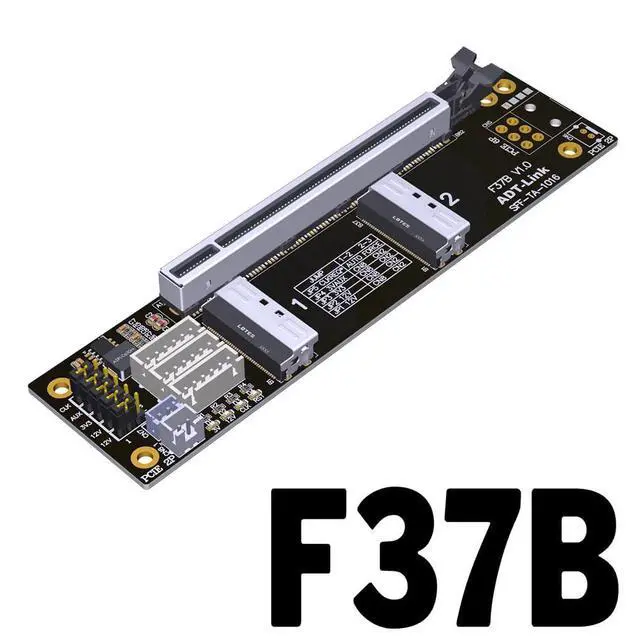 Alt view image 4 of 5 - JMT ADT-F36B-F37B-D8S PCI-e 4.0 X16 to X8 X8 MCIO Bifurcation Adapter Riser Card 256G/bps Split Extender SFF-TA-1016 with Power Cable (100cm)