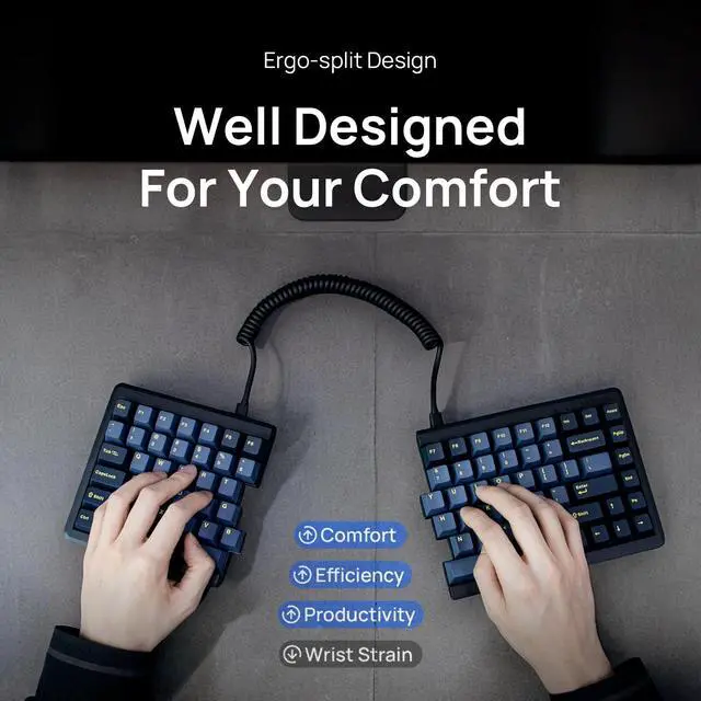 Alt view image 3 of 5 - BAROCCOMiSTEL MD770 RGB BT5.0 Glaze Blue TKL Ergonomic Mechanical Keyboard, 75% Split Layout, Cherry MX, PBT DoubleShot Keycap, Mac/Windows OS Compatible (Cherry Red)