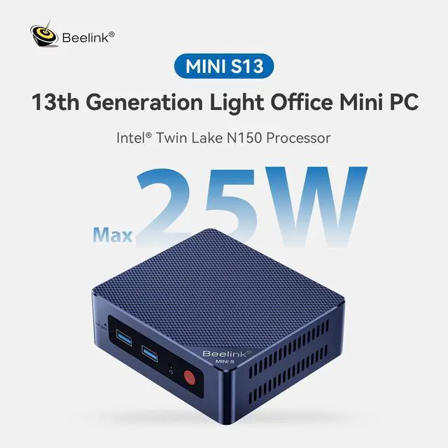 Alt view image 2 of 5 - Beelink Mini PC, MINI S13 Intel Twin Lake N150 (Upgraded N100, 4C/4T), Mini Computer 16GB DDR4 RAM 500GB SSD, Desktop PC HDMI 4K UHD/2.5G LAN*2/WiFi6/BT5.2/W-11/HTPC