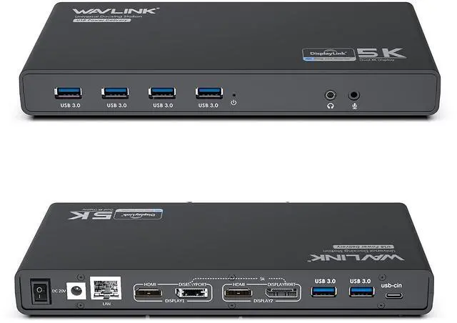 Main image of WAVLINK Universal Laptop Docking Station Dual Monitor with 65W Power Delivery for Windows Mac M1/M2, Displaylink Dock, USB C/A to Dual HDMI/DisplayPort Adapter, Gigabit Ethernet, 6 USB 3.0, Audio/Mic