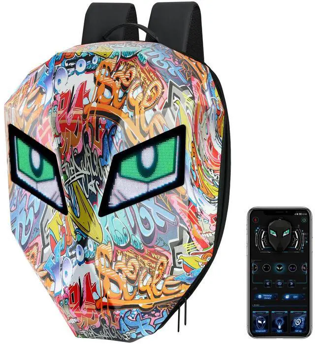 Main image of DABASHAN Motorcycle Backpacks for Men, LED Motorcycle Backpack With Full Color Screen, Large Capacity Laptop Backpack, Hard Shell Waterproof Helmet Bag (Graffiti)