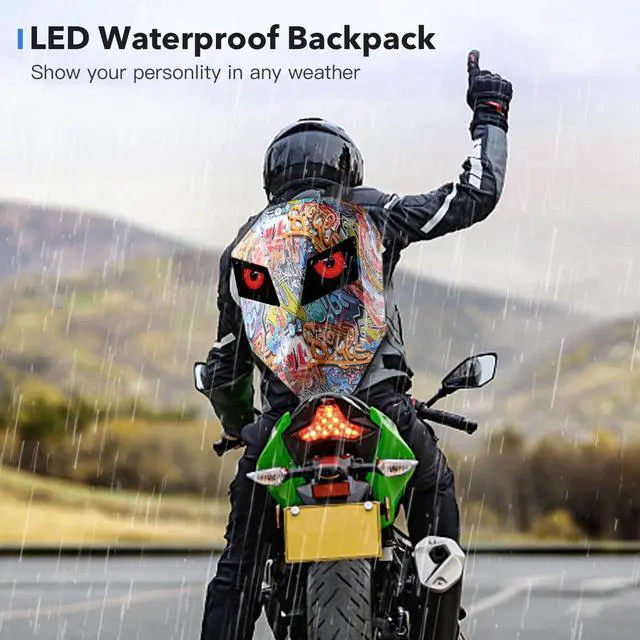 Alt view image 4 of 5 - DABASHAN Motorcycle Backpacks for Men, LED Motorcycle Backpack With Full Color Screen, Large Capacity Laptop Backpack, Hard Shell Waterproof Helmet Bag (Graffiti)