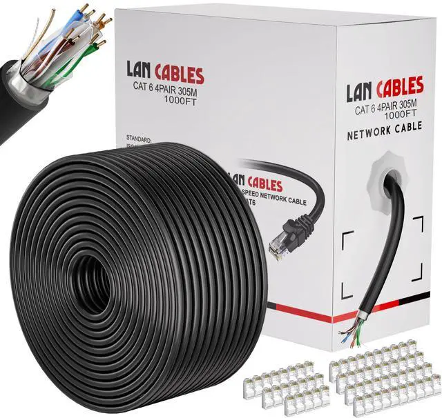 Main image of MEIPEK Cat 6 Ethernet Cable 1000ft Outdoor (60 RJ45), FTP Shielded Cat 6 Ethernet Cable Bulk, 23AWG, Heavy Duty, Direct Burial, Waterproof, UV Resistant, Cat6 1000ft for Router, PC, Gaming, CCA