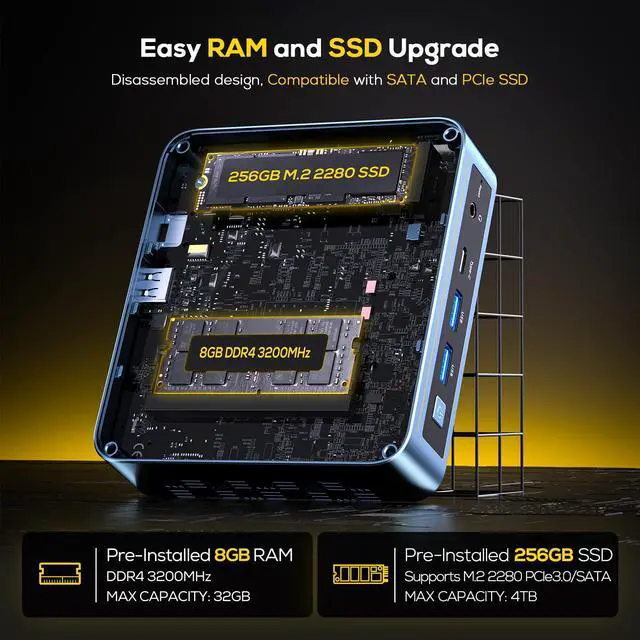 Alt view image 3 of 5 - PELADN WI6 Mini PC N97, 8GB DDR4 RAM 256GB SSD, Alder Lake N97 Desktop Mini Computers with Dual HDMI, Type-C, USB3.2, RJ45 LAN, WiFi5, BT4.2