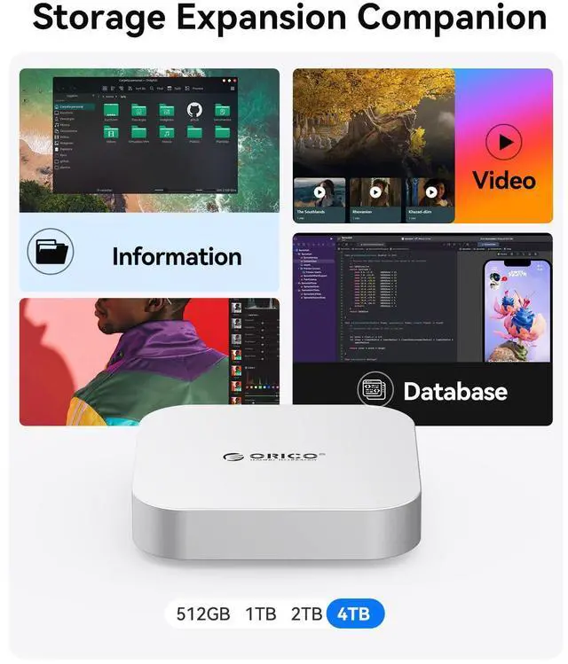 Alt view image 2 of 5 - ORICO MiniMate 512 GB External SSD for Mac mini M4, Compatible with Thunderbolt(3100MB/s), USB-C(10Gbps), Type C Cable(40Gbps), JHL7440 Chip+RTL9210, M4T4