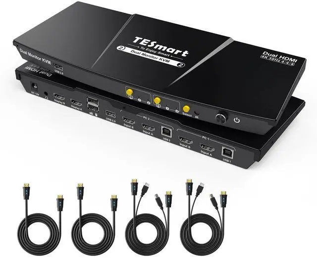 Main image of TESmart PAP KVM Switch 2 Monitors 2 Computers HDMI 4K@30Hz, Multi-Viewer Dual Monitor KVM Switch Extended Display EDID emulators, Audio&Microphone, Hotkey Switch, PC Keyboard Mouse Switcher Box Cables