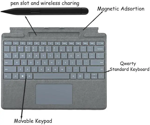 Alt view image 3 of 5 - Anglepingping Pro 10 Signature Keyboard with Slim Pen Compatible with Microsoft Surface Pro 10/9,Pro 9 Signature Keyboard for Microsoft Surface Pro 10/9 with Slim Pen (Ice Blue)