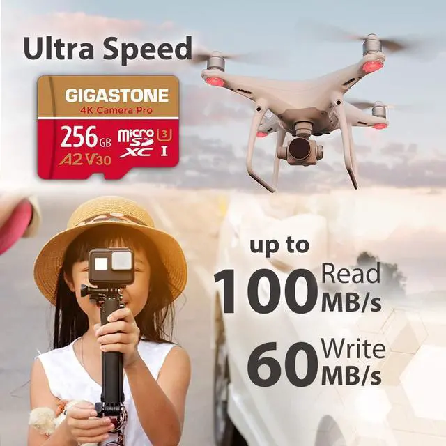 Alt view image 2 of 5 - [5-Yrs Free Data Recovery] Gigastone 256GB MicroSD Card 5-Pack, 4K Camera Pro, A2 V30 for Smartphone, Gopro, ActionCams, 4K UHD Video, Nintendo-Switch, Up to 100MB/s, UHS-I U3 C10 with Adapters