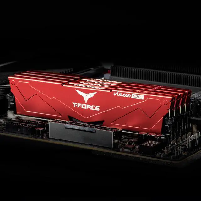 Alt view image 3 of 5 - TEAMGROUP T-Force Vulcan DDR5 64GB (2x32GB) 6000MHz (PC5-48000) CL38 Intel XMP 3.0 & AMD Expo Compatible Desktop Memory Module Ram Red FLRD564G6000HC38ADC01