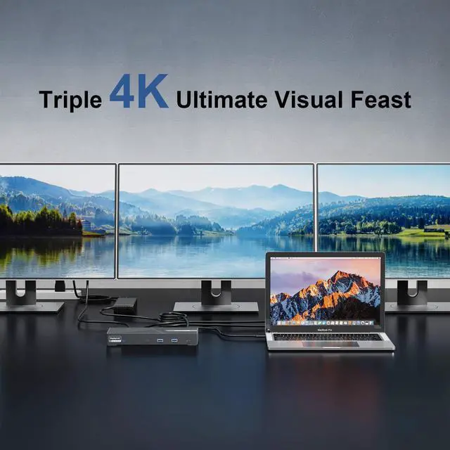 Alt view image 3 of 5 - USB C Docking Station 3 Monitors with 130W Power Delivery, 12-in-1 DisplayLink Dock with Triple Monitors (2*DP, HDMI, 4*Type-A, Type-C, RJ45, Mic/Audio) for Mac Windows