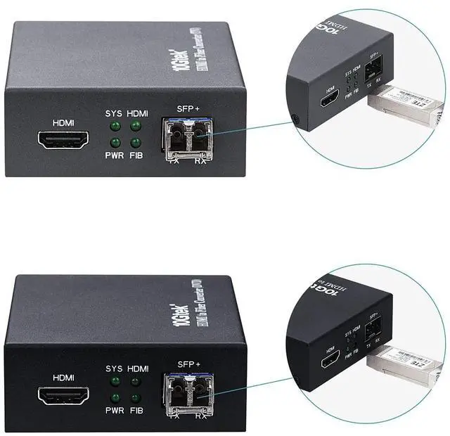 Main image of 10Gtek A Pair of HDMI to Fiber Optic Converter, HDMI Extender with SFP+ Transceiver, SFP+ LR Lite Module up to 2km Link Length, Support HDMI 1.4a, 4Kx2K@30Hz