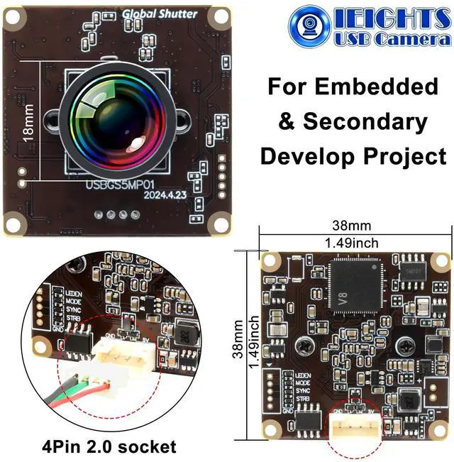 Alt view image 2 of 5 - Global Shutter USB Camera Module for Laptop 60fps High Speed PC Camera Wide Angle 120degree Low Distortion Lens Webcam Board Mini UVC USB2.0 Lightburn Camera for Laser Engraver 5mp 50fps USB Camera