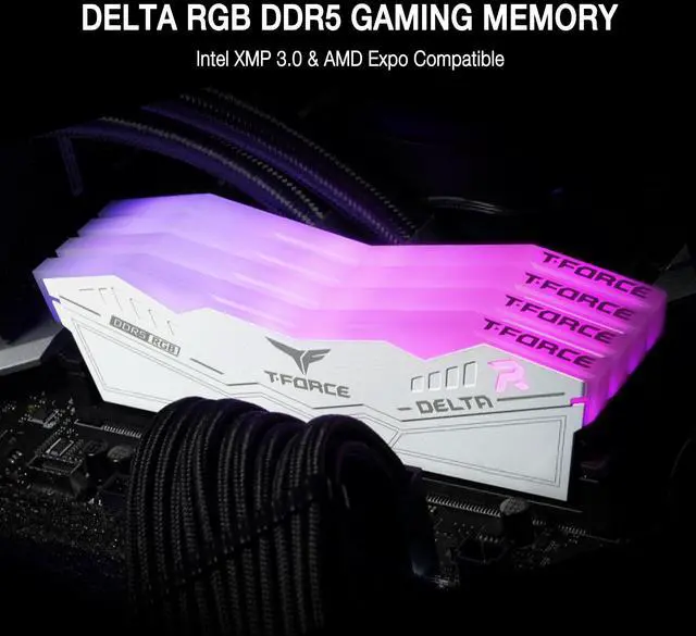 Alt view image 3 of 5 - TEAMGROUP T-Force Delta RGB DDR5 Ram 64GB (2x32GB) 6000MHz PC5-48000 CL38 Intel XMP 3.0 & AMD Expo Compatible Desktop Memory Module Ram White FF4D564G6000HC38JDC01