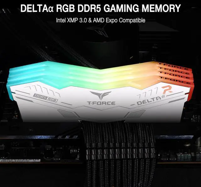 Alt view image 2 of 5 - TEAMGROUP T-Force Delta Alpha RGB DDR5 Ram 64GB Kit (2x32GB) 6000MHz (PC5-48000) CL38 Intel XMP 3.0 & AMD Expo Compatible Desktop Memory Module Ram White FF8D564G6000HC38JDC01