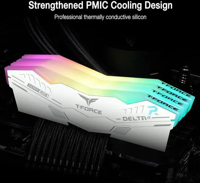 Alt view image 4 of 5 - TEAMGROUP T-Force Delta Alpha RGB DDR5 Ram 64GB Kit (2x32GB) 6000MHz (PC5-48000) CL38 Intel XMP 3.0 & AMD Expo Compatible Desktop Memory Module Ram White FF8D564G6000HC38JDC01