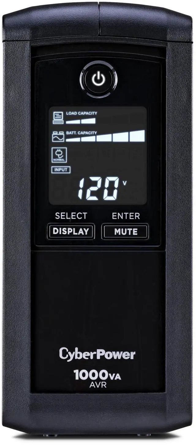 Main image of CyberPower CP1000AVRLCD Intelligent LCD UPS Battery Backup and Surge Protector, 1000VA/600W, 9 Outlets, AVR, Mini-Tower, UL Certified