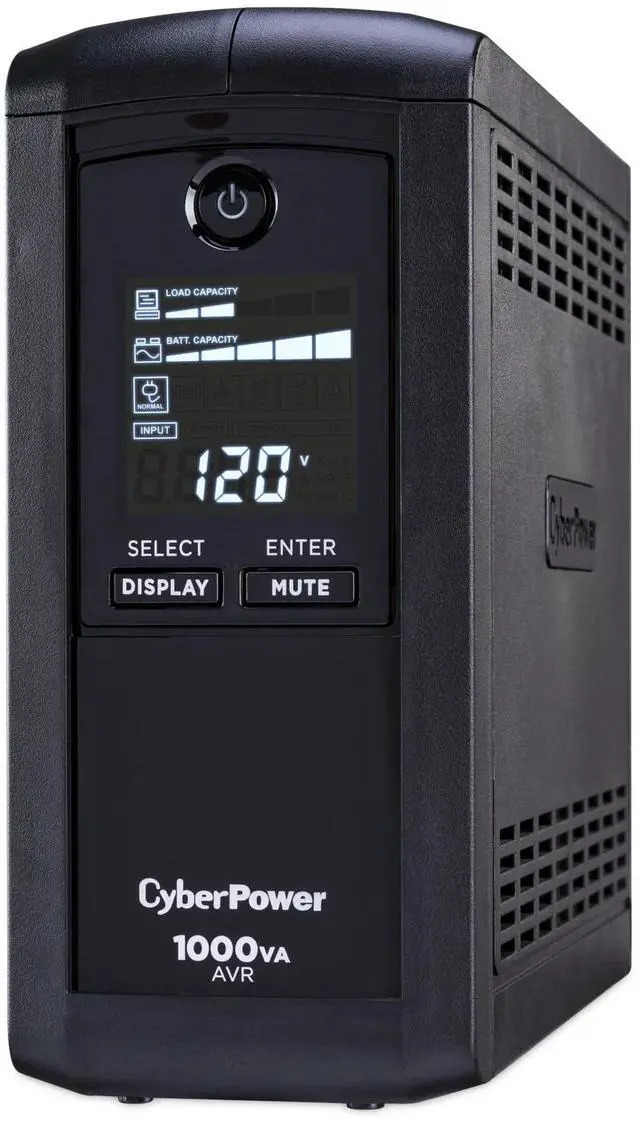 Alt view image 2 of 5 - CyberPower CP1000AVRLCD Intelligent LCD UPS Battery Backup and Surge Protector, 1000VA/600W, 9 Outlets, AVR, Mini-Tower, UL Certified