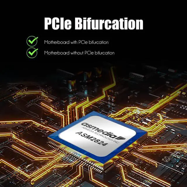 Alt view image 4 of 5 - GLOTRENDS PA40 Quad M.2 NVMe to PCIe 3.0 X8 Adapter with PCIe Bifurcation Function, Support 22110/2280/2260/2242/2230 Size