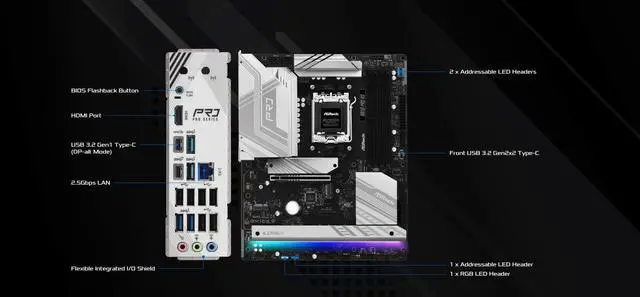 Alt view image 3 of 5 - ASRock AMD AM5 B850 Pro RS Motherboard, AMD Ryzen 9000/8000/7000 Series, 4X DDR5 Slots up to 8000MHz, 24-Pin Power Connection, ATX, 21x USB Ports, PCIe 5.0