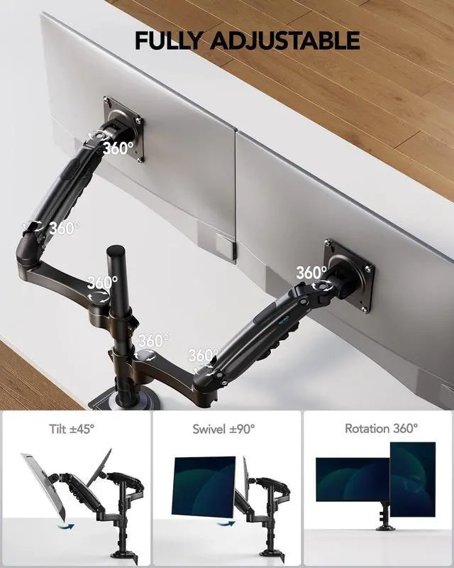 Alt view image 5 of 5 - HUANUO 13-32 Inch Monitor Mount 2 Monitors & Triple Monitor Mount