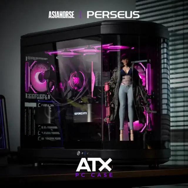 Alt view image 2 of 5 - AsiaHorse Perseus ATX PC Case Dual Chamber 180° Full View Tempered Glass Gaming PC Case with Type-C Port, 360mm Radiator Support,RTX 50 Compatible, High Airflow Mid-Tower ATX Case.