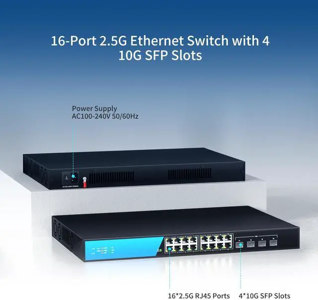 Alt view image 2 of 5 - keepLiNK 16 Port 2.5G Network Ethernet Switch, 16 x 2.5Gb RJ45 Ports, 4 x 10G SFP Slots, 240Gbps Switching Capacity, Desktop or Rack Mount/Metal Case/Fan Cooling/Plug and Play Unmanaged