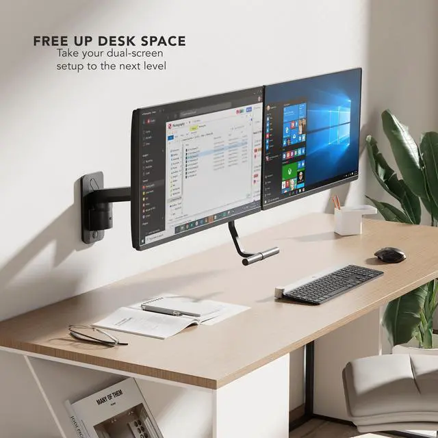 Alt view image 5 of 5 - Mount-It! Heavy Duty Dual Monitor Wall Mount, Two Computer Display Wall Bracket with Rail, Fits Up to 32" Screens, 19.8 Lbs Capacity Per Screen