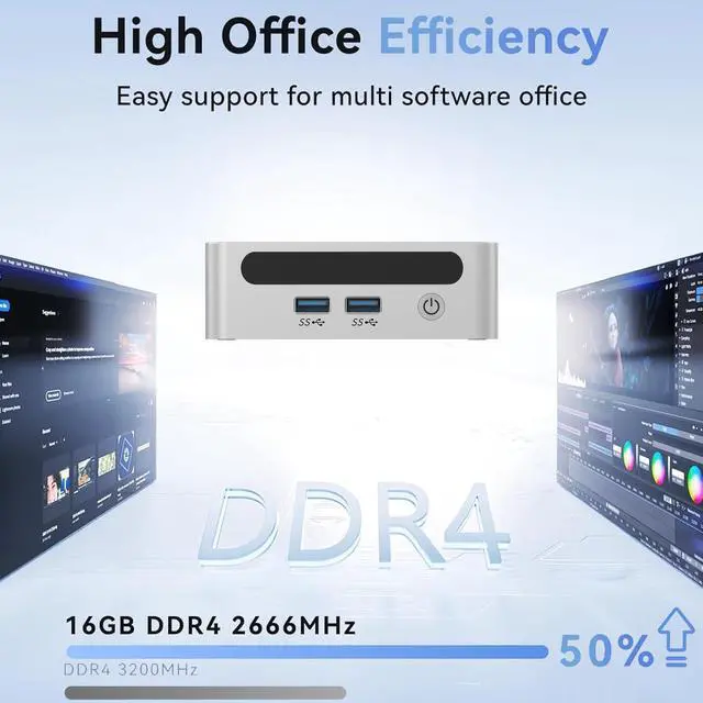 Alt view image 5 of 5 - GenMachine Mini PC AMD Ryzen 5 4500U Mini Computers Up to 4.0GHz 6c/6t, 8GB DDR4, 256GB SSD & M.2 NVME, Gaming PC with Wifi6/BT5.2, Gaming/Office/Design