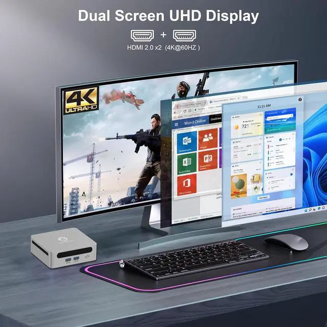 Alt view image 4 of 5 - GenMachine Mini PC AMD Ryzen 5 4500U Mini Computers Up to 4.0GHz 6c/6t, 8GB DDR4, 256GB SSD & M.2 NVME, Gaming PC with Wifi6/BT5.2, Gaming/Office/Design