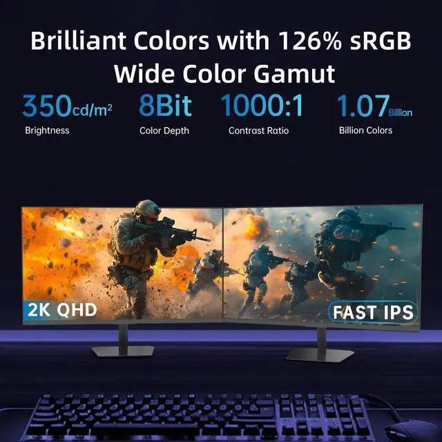 Alt view image 4 of 5 - KTC 24 Inch 180Hz Gaming Monitor, 2K QHD Fast IPS PC Gaming Monitor, 1440p 1ms Computer Monitor 144Hz, G-Sync and FreeSync Compatibility, HDR Support, HDMI Displayport, VESA, Q24T09