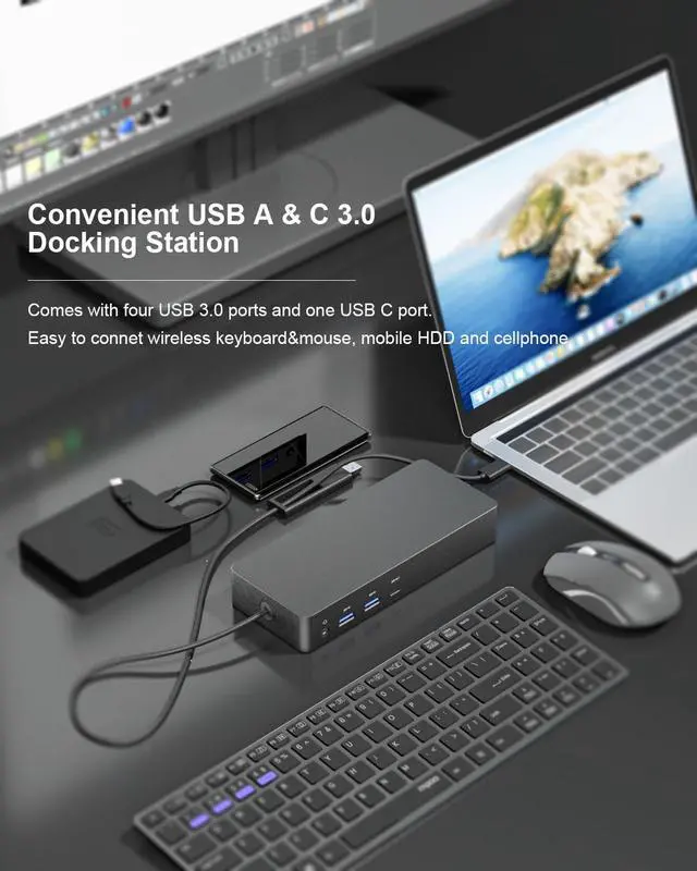 Alt view image 5 of 5 - D6000 Universal Docking Station,Up to Triple 4K or Single 5K Display by USB-C,Compatibility with Windows and MacOS,with 1 HDMI, 2 DisplayPort,1Gb Ethernet,4 USB3.0-A 1 Type-C,1 Audio,1 Speaker Out