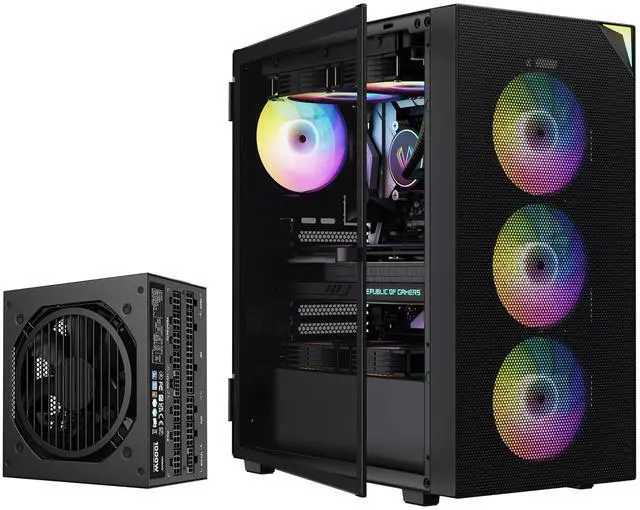 Main image of Vetroo AL800 ATX Mid Tower PC Case Built-in ARGB LED Strip Pre-Installed ARGB & PWM FDB Fan with 1000W Power Supply 80 Plus Gold Full Modular ATX 3.1 PCIE 5.1 - Black