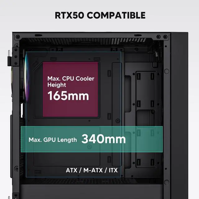 Alt view image 5 of 5 - Vetroo AL800 ATX Mid Tower PC Case Built-in ARGB LED Strip Pre-Installed ARGB & PWM FDB Fan with 1000W Power Supply 80 Plus Gold Full Modular ATX 3.1 PCIE 5.1 - Black