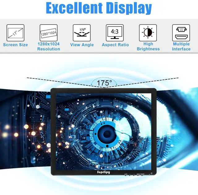 Alt view image 5 of 5 - Suprlipy 17 Inch Touch Screen Monitor 1280x1024 Support HDMI VGA AV USB BNC, 10 Points Capacitive Touch TFT LED Monitor for Laptop PC Xbox PS5/PS4 Switch POS Systems Built-in LounSpeakers