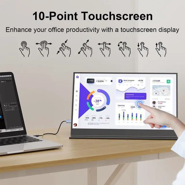 Alt view image 5 of 5 - UFYQL 15.6-Inch Portable Touchscreen Monitor, 1080P FHD IPS Display with Magnetic Case, HDMI & USB-C Plug-and-Play, External Monitor for Laptop, Phone, Xbox, Switch, PS4/5 (15.6" Touchscreen Monito)