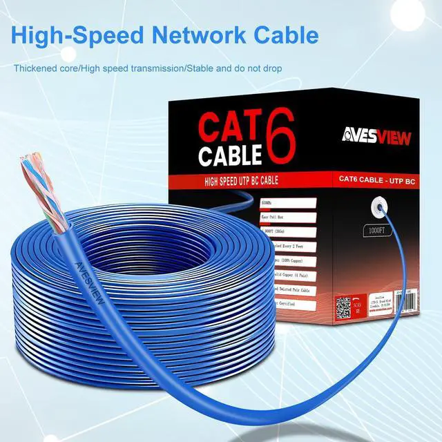 Alt view image 2 of 5 - AvesView Cat6 Ethernet Cable 1000ft Easy Pull Box 23AWG Solid Bare Copper Unshielded High-Speed Internet Cable Unshielded Twisted Pairs (UTP) 550MHz Bandwidth Indoor Use  Blue